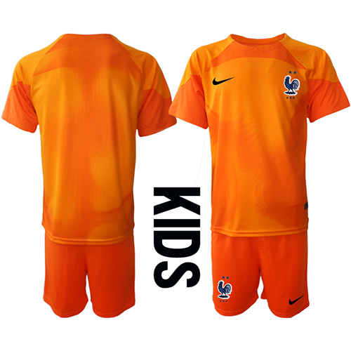 Camisa de Futebol França Goleiro Equipamento Principal Infantil Mundo 2022 Manga Curta (+ Calças curtas)